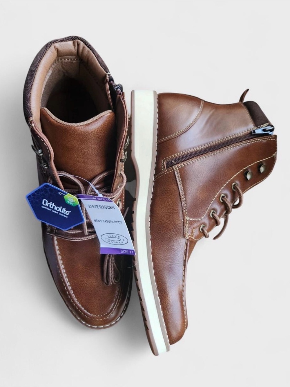 Steve Madden Men's Brown Leather Chukka Boots with Side Zip